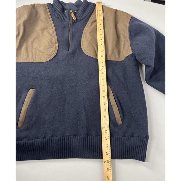 Orvis Wool Lined Windproof Sweater Mens XXL 1/4 Zip Navy Shoulder Patches Elbow - Picture 5 of 16